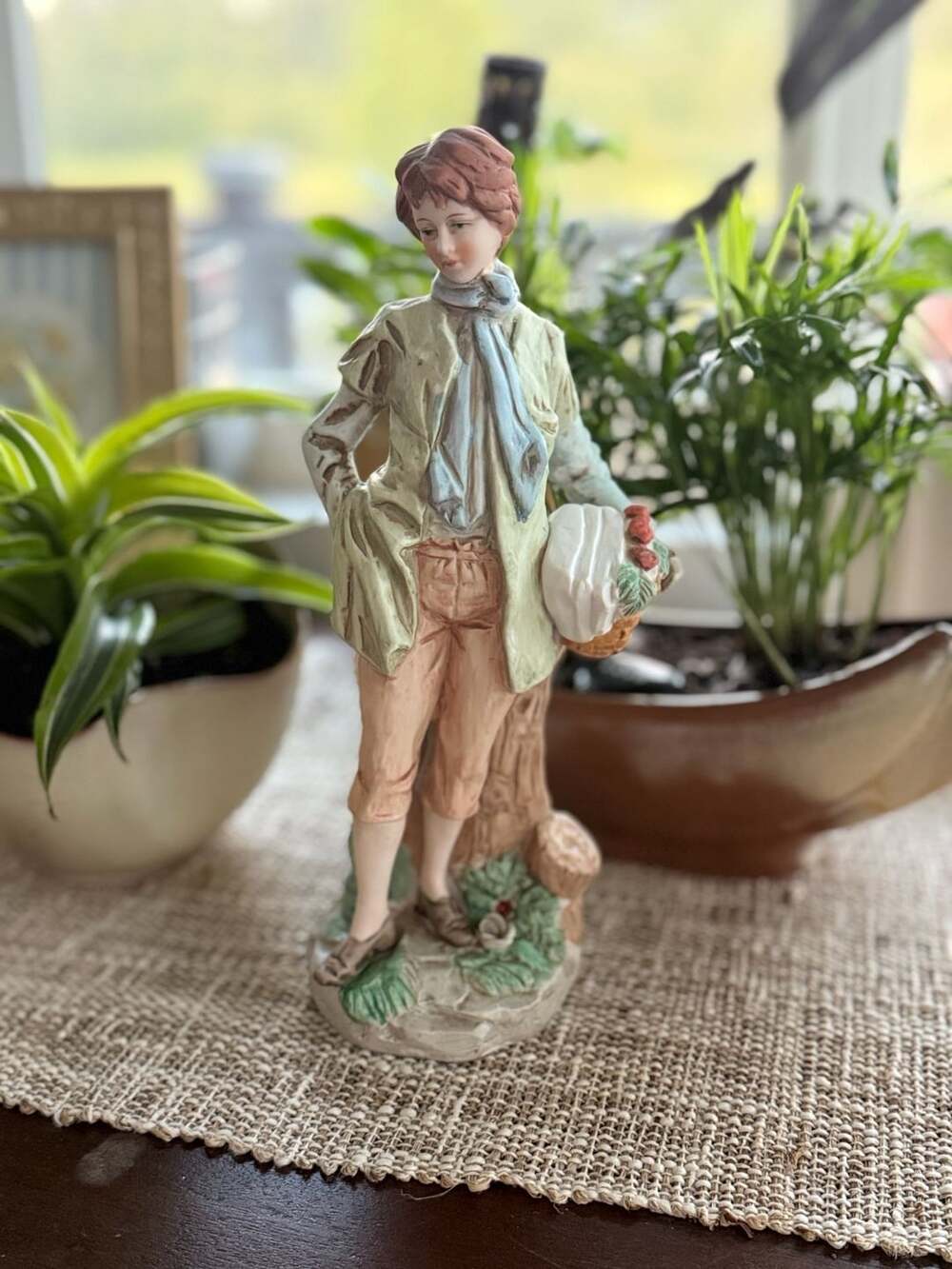 Lefton Figurine of Man with Basket of Apples, 10.5" Tall